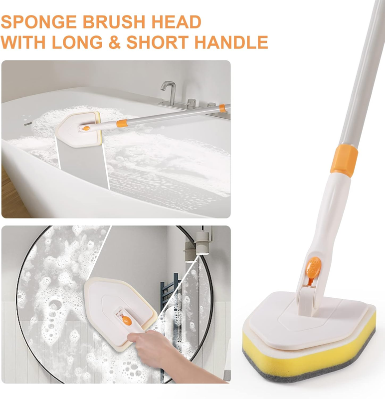 3 in 1 Shower Scrubber Cleaning Brush with 50'' Long Handle,  Tub & Tile Grout B