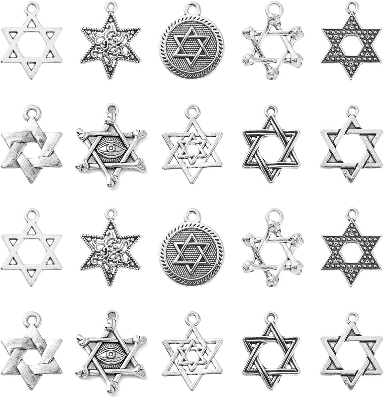 100Pcs 10 Styles Star of David Charms Tibetan Star Charms for DIY Bracelet Earri