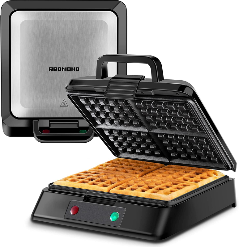 REDMOND Waffle Maker, Nonstick 4 Slice Square Waffle Iron, Compact Classic Stain