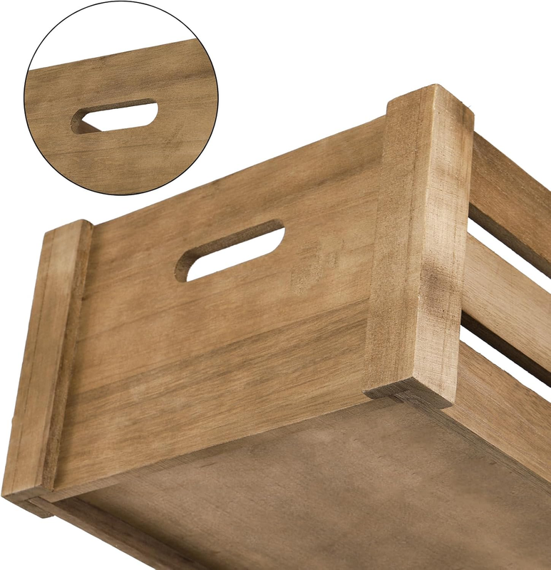 Set of 3 Wood Nesting Storage Crates With Handle - Rustic Farmhouse Decorative W