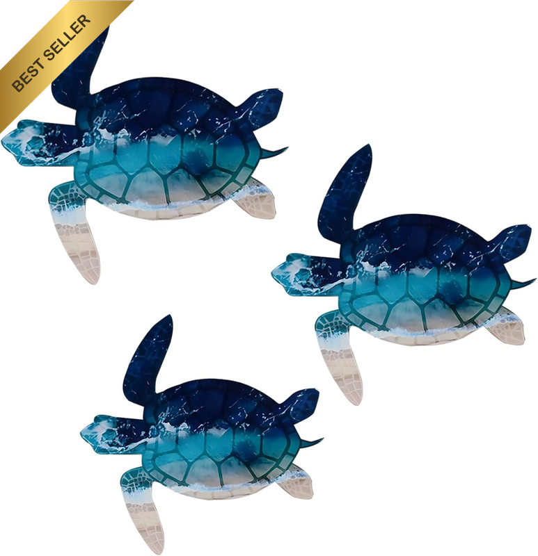 3 Sizes 3PCS Wooden Sea Turtle Wall Decor, Hanging Turtle Wall Art with Metal Ho