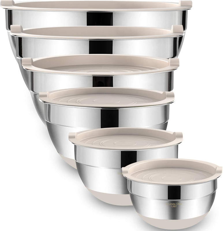Mixing Bowls with Airtight Lids 6 Piece Stainless Steel Metal Nesting Storage Bo