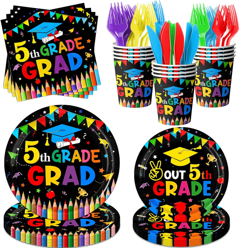 150PCS 5th Grade Graduation Decorations Plates Napkins Tablewa...