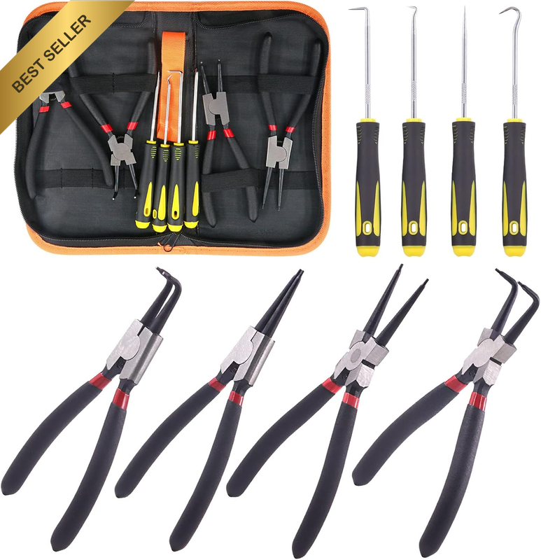 8Pcs 7 Inch Snap Ring Pliers Heavy Duty Hook Tool Set Internal External Circlip 