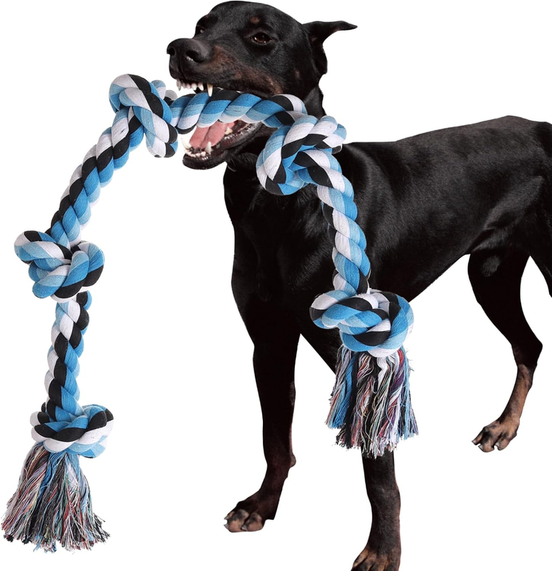 Dog Rope Toy Large Dogs Aggressive Chewers Tug War 5 Knots Cotton Teeth Cleaning