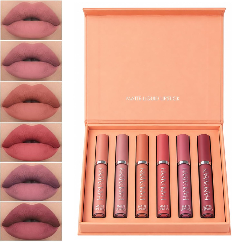 6 Couleurs Set Rouge À Lèvres Liquide Mat, Mat Rouge À Lèvres Nude Ensemble Velo