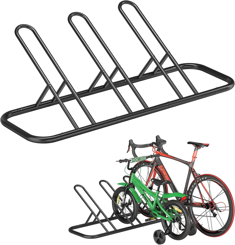 Bike Rack for Garage, Indoor Floor Rack, Outdoor Bike Stand for 3 Bikes, Black