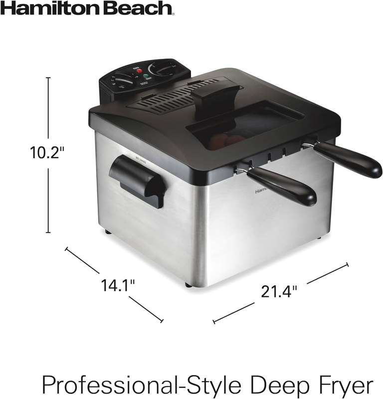 Hamilton- Beach Professional-Style Deep Fryer Adjustable,Double Basket with Hook