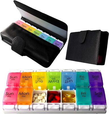 Zzteck XL Large AM PM Pill Organizer 7 day Easy One Touch Push and Flip Pill Box