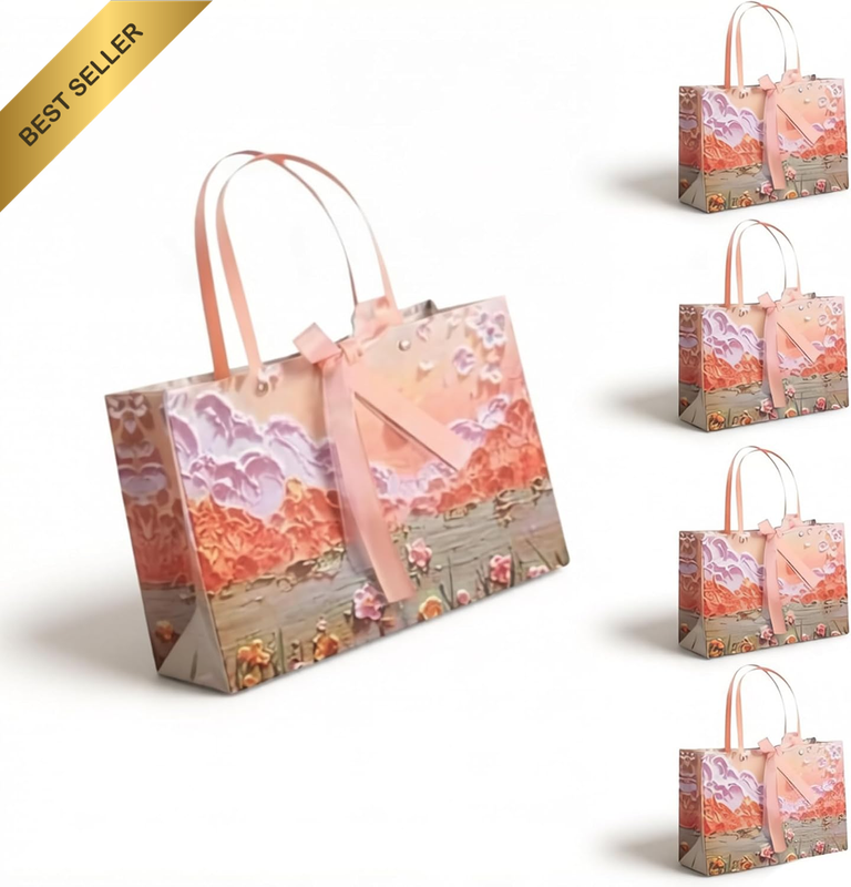5-Pack Artistic Oil Painting Bags with Handles & Bows - Thick Paper Party Favors