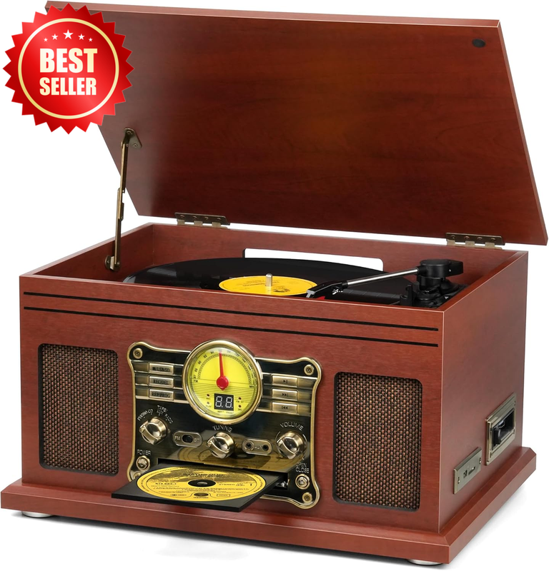 10 in 1 Bluetooth Record Player Turntable 3 Speed LP MP3 CD Cassette FM Radio US