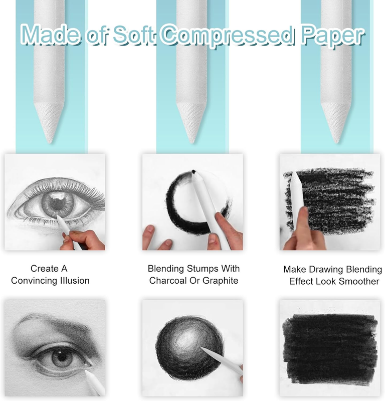 20 Pc Blending Stumps & Tortillions for Drawing, Art Blenders for Shading & Sket