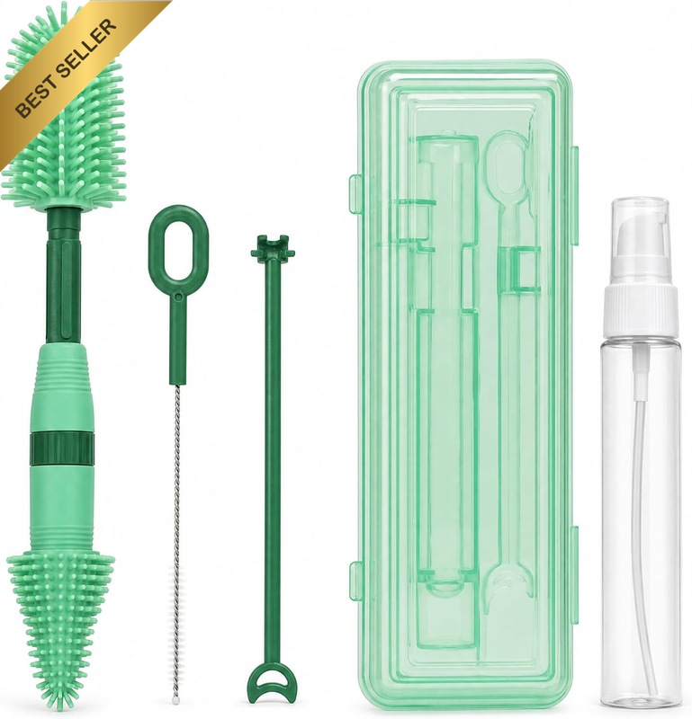 Baby Bottle Brush, Silicone Cleaner Washer with Travel Case Stand Kit | 360° Bot