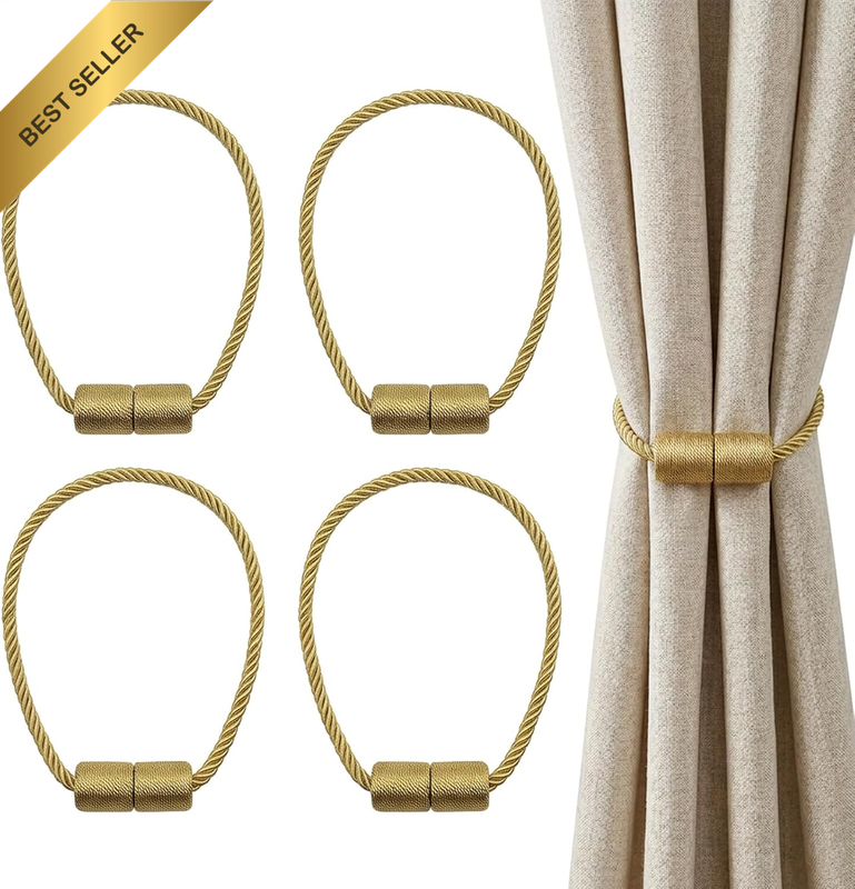 4 Pack Magnetic Curtain Tiebacks Elegant Woven Rope Curtains Holdbacks No Drill