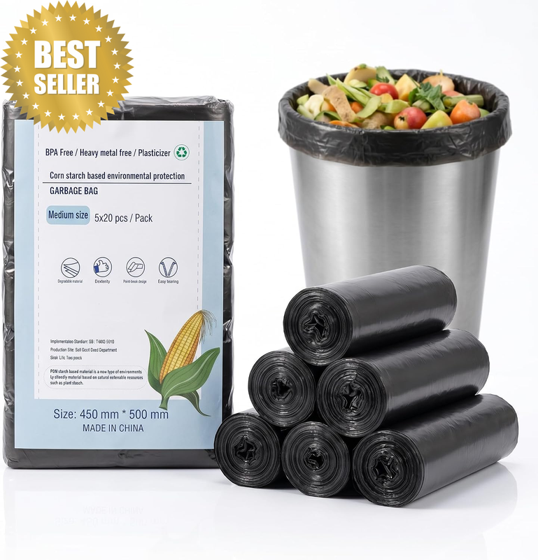 Biodegradable Trash Bags 2.6 Gallon – Small Compostable Garbage Bags for Bathroo