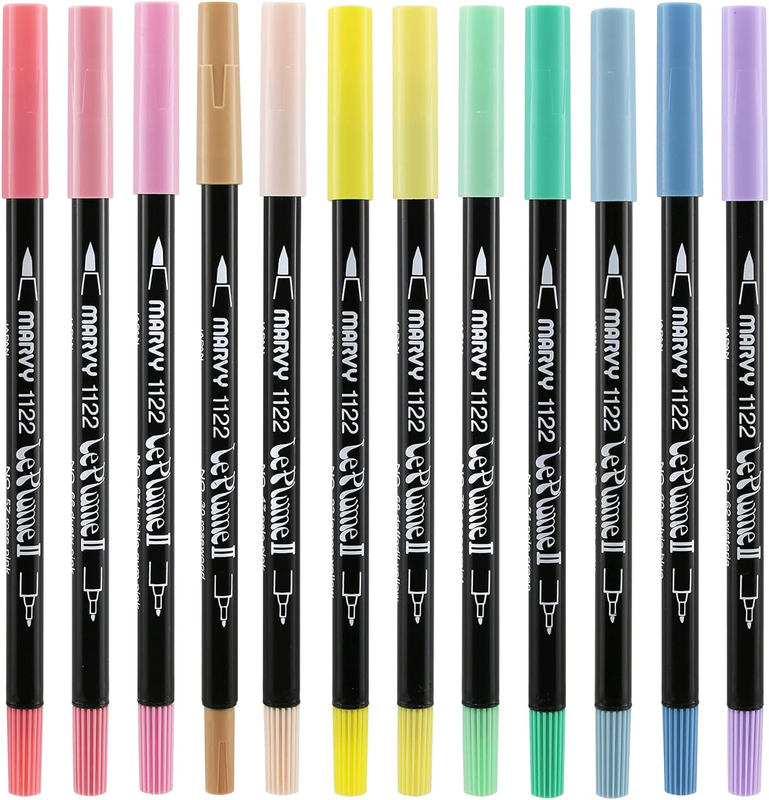 of America  1122-12B Le Plume II Double-Ended Markers with Brush and Fine Tips,
