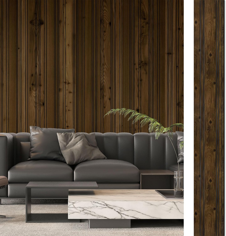4-Pack Glue-On Wall Panels, Wood Grain Texture Interior Wall Decor, 104