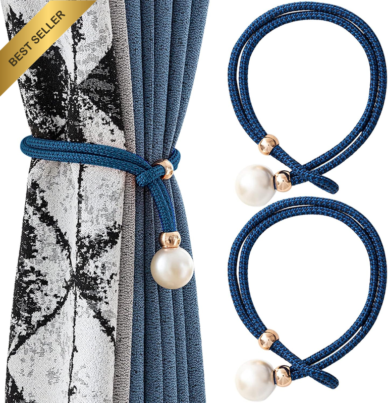 Blue Rope Curtain Tiebacks 2 Pack Decorative Curtain Tie with Pearl | Backs Aduj