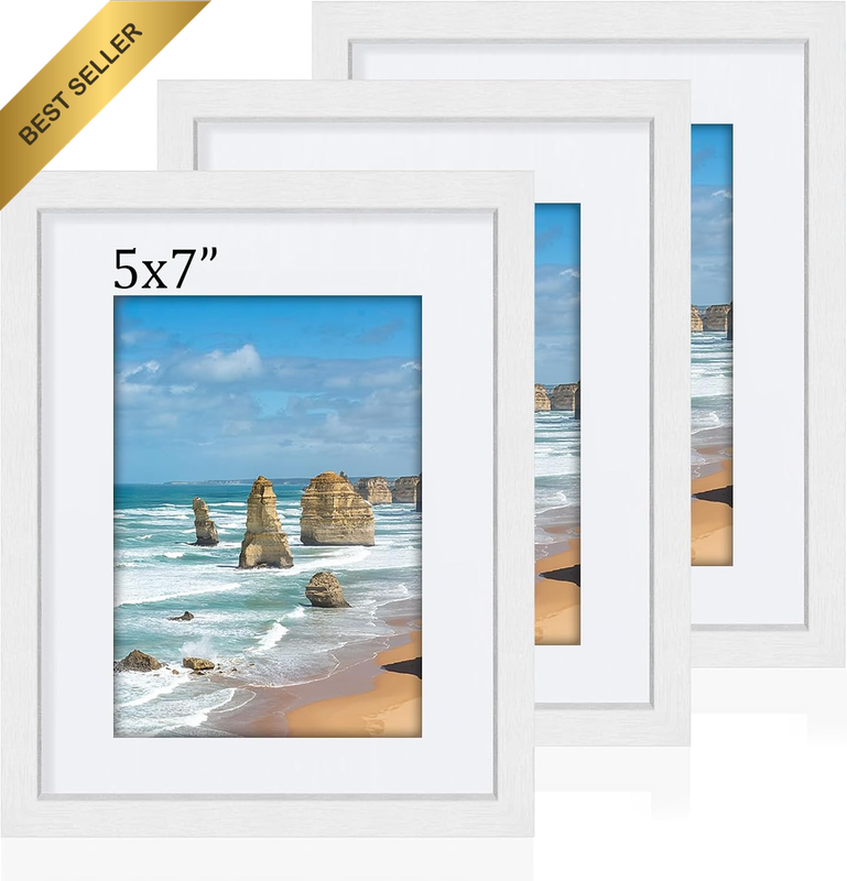 3Pack 5X7 Picture Frame, Wooden Picture Frames 5X7, Versatile White Frame, Dual