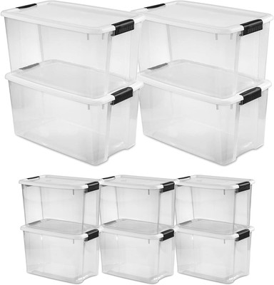 Sterilite 70 Quart 4 Pack & 30 Quart 6 Pack Clear Plastic Stackable Storage Bin