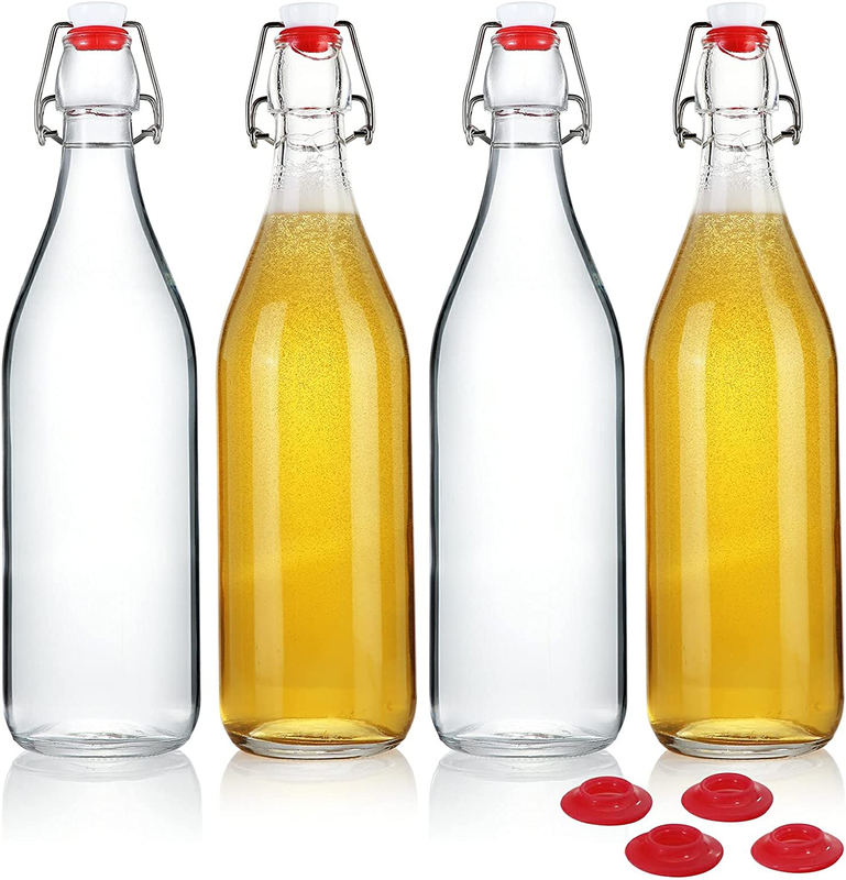 Clear Glass Bottles with Stopper for Home Brewing Beer Kombucha Kefir & Airtight
