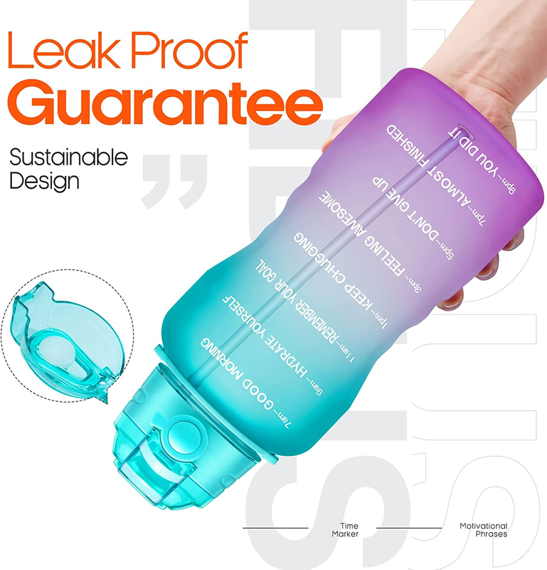 Large 1 Gallon Motivational Water Bottle with Paracord Handle & Removable Straw