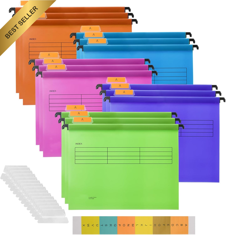 15PC Plastic Hanging File Folders PVC A4 Suspension Files with Tabs and Inserts