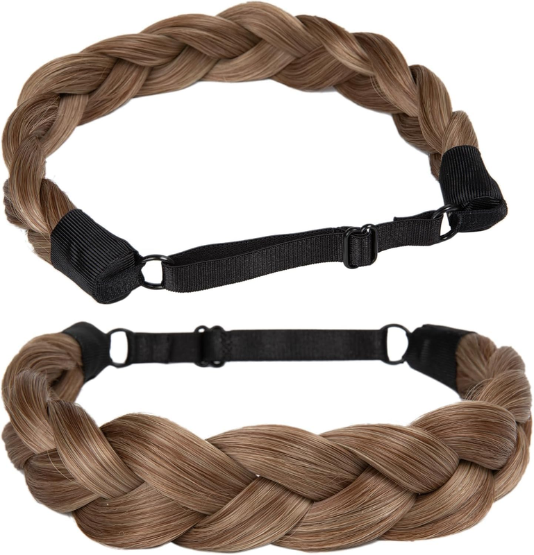 2 Strands Synthetic Hair Braided Headband Classic Chunky Plaited Braids Elastic