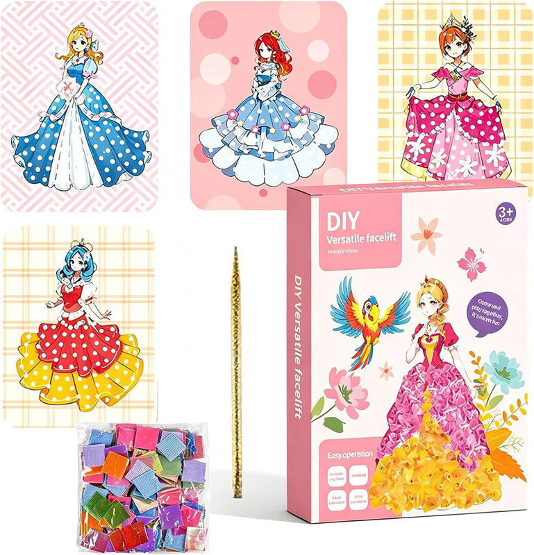 DIY Princess Art Craft Kit for Girl 4 Sheets Fabric Poking Drawing Stickers | Gr