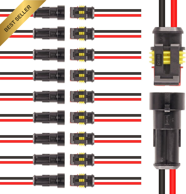 10 Pack 2 Pin Wire Connector,Male and Female Waterproof Connector, Waterproof Wi