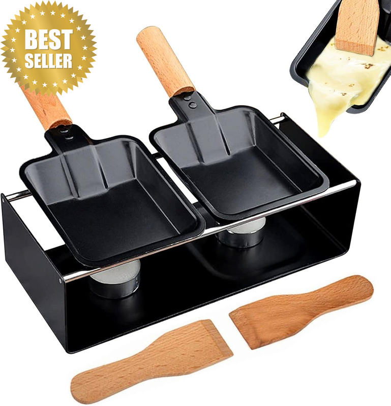 Mini Raclette Set,Two Grill Pan,Candlelight Cheese Melter Pan,Non Stick Rotaster