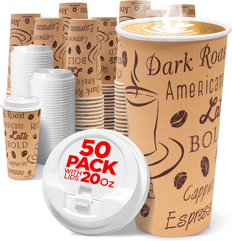 50 Pack - To Go Paper Coffee Cups For Hot