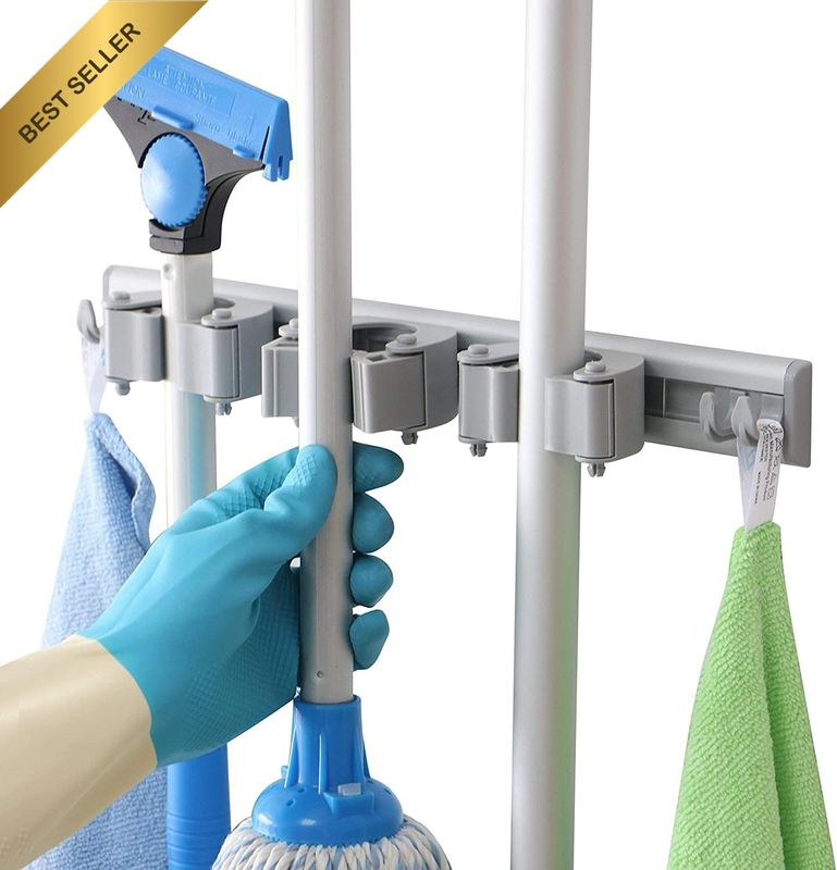 Mop and Broom Holder Wall Mount, 36.8 Cm Aluminium Cleaning Tool Organiser with
