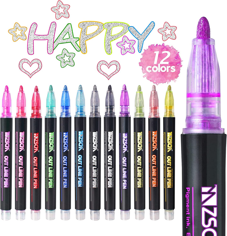 ZSCM Super Squiggles Outline Metallic Marker Pens, Double Line Paint Marker Pen