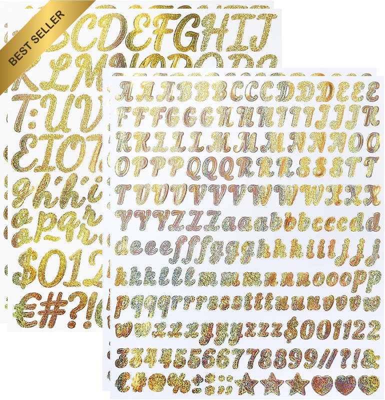 610 Pieces Glitter Letter Number Stickers, 0.5 1 Inch Self-Adhesive Alphabet Let