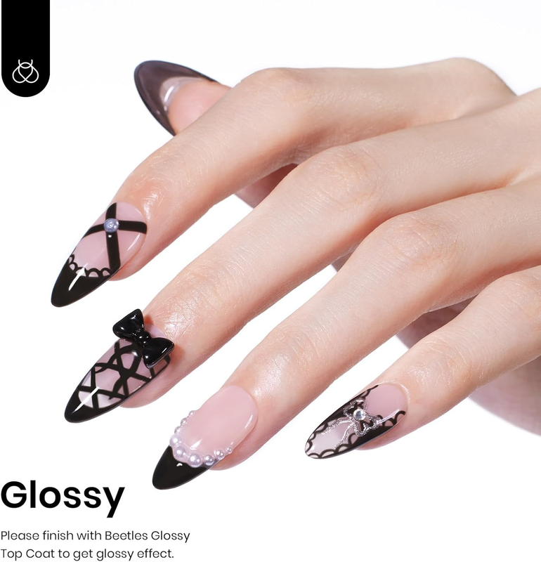 Beetles Gel Nail Polish, 1 Pcs 15ml Audrey Black Color Soak Off Gel Polish Nail