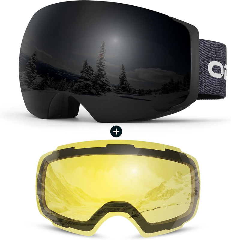 Magnetic Interchangeable Ski Goggles with 2 Lens, Large Spherical Frameless Snow
