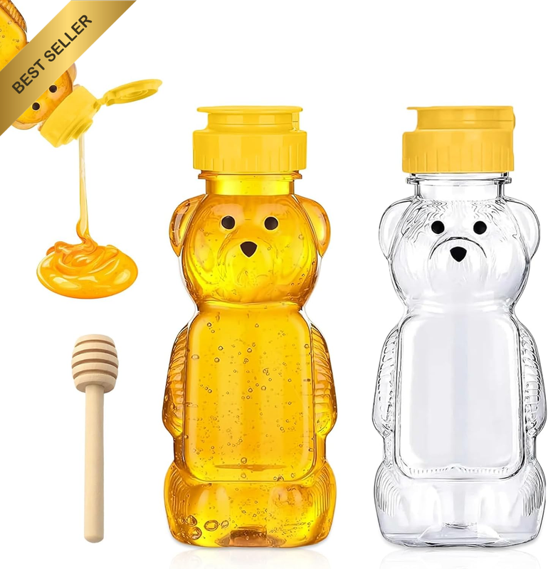 2 X 250 Ml Bear Honey Dispenser with Honey Sticks Transparent Squeeze Bottle Hon