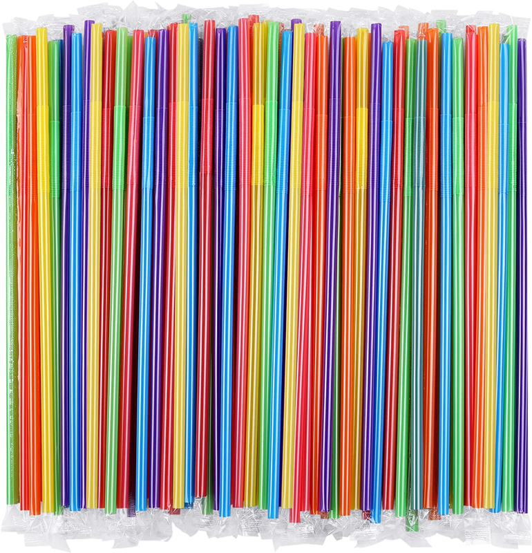 [Individually Wrapped] 200 Pcs Colorful Flexible Plastic Straws, Disposable Bend