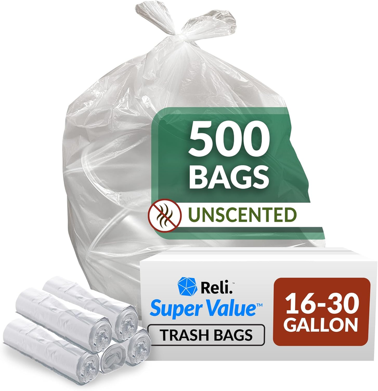 Supervalue 16-25 Gallon Trash Bags (500 Count Bulk) Clear Garbage Bags