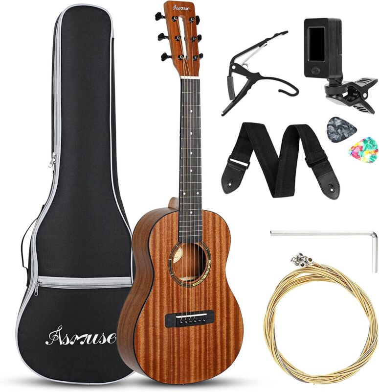 Asmuse 30" Acoustic Guitar H-s-h Soild Wood Mahogany Guitar Kit With Gig Bag