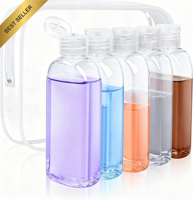 5 Pack 3.4 Oz (100Ml) TSA Approved Leakproof Travel Bottles, Clear PET Reusable