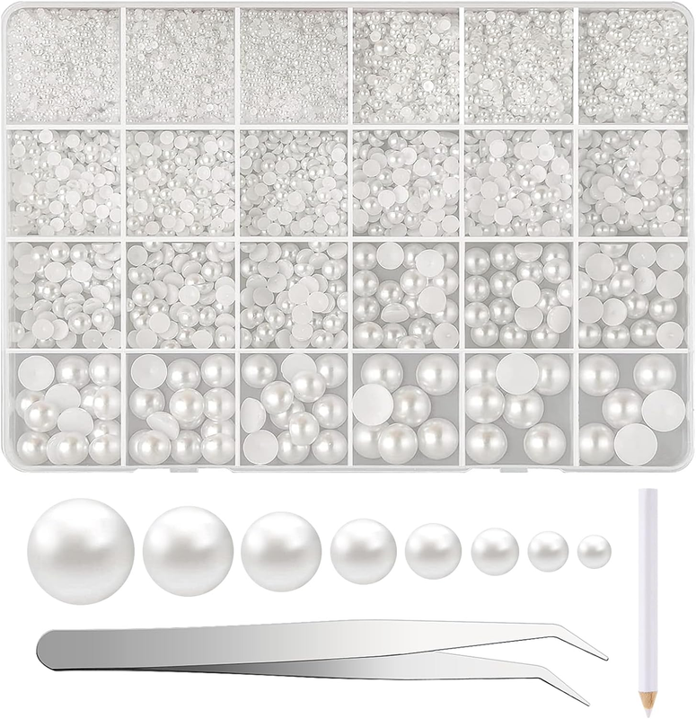12000 Pcs Flat Back Pearl 8 Sizes Flatback Pearl Beads Half Pearl Bead Half Roun