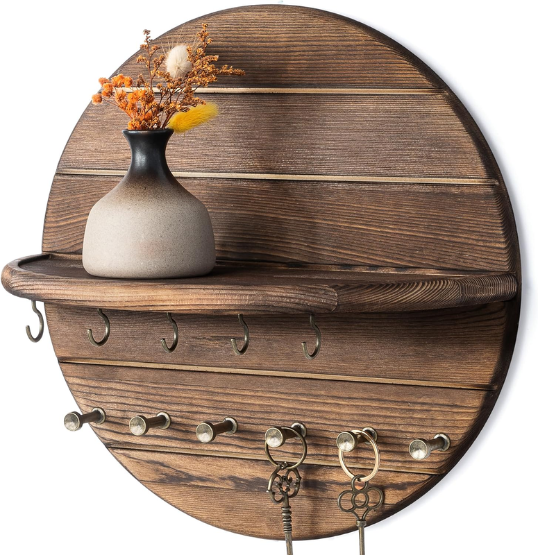 Pine Wood round Key Holder Wall Mount for Home Decor, Brown | round Corner, Key