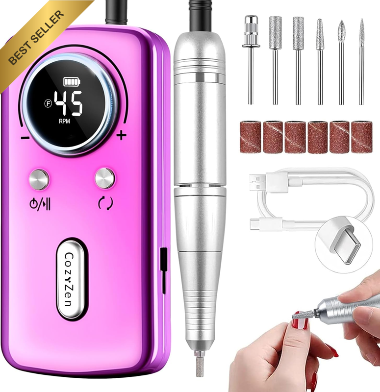 Cordless Nail Drill Professional: 45000 RPM Rechargeable Electric Nail File Kit,