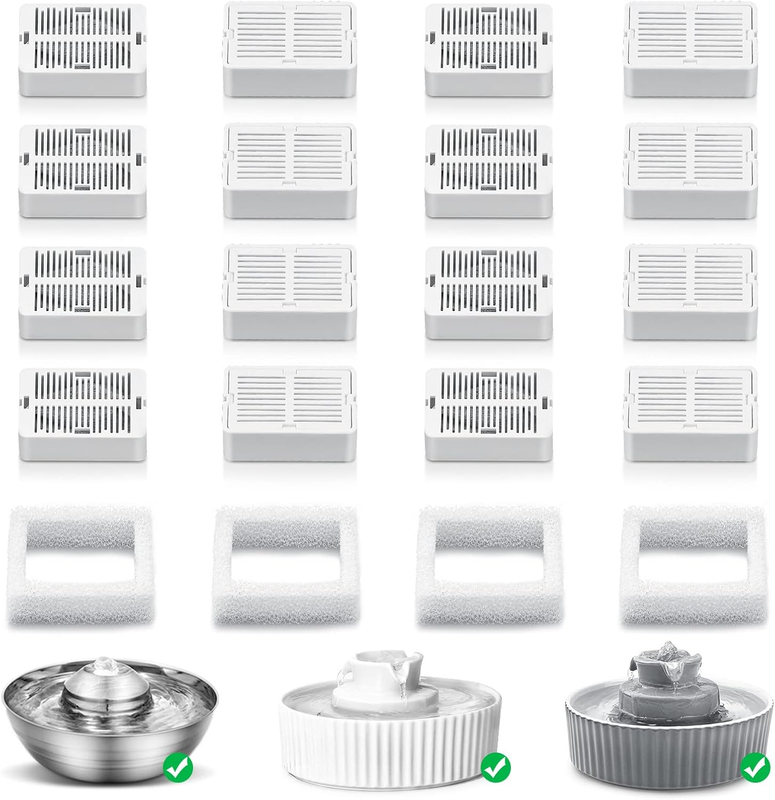 20 Pack Cat Fountain Replacement Filters Carbon + Foam for 2L ...