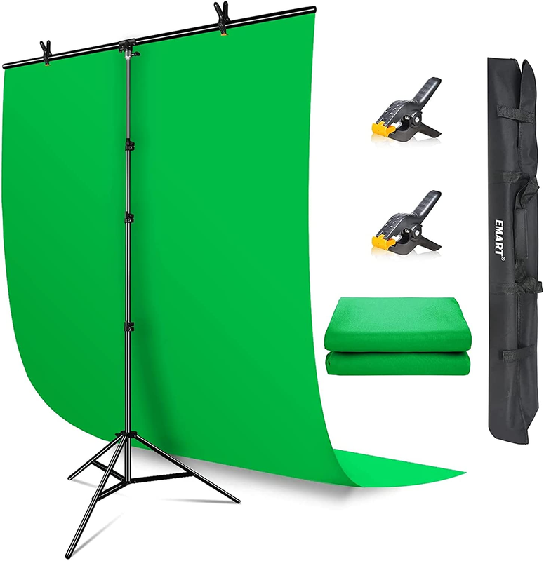 EMART Green Screen Backdrop with Stand, 5X7 Ft Collapsible Greenscreen with Port