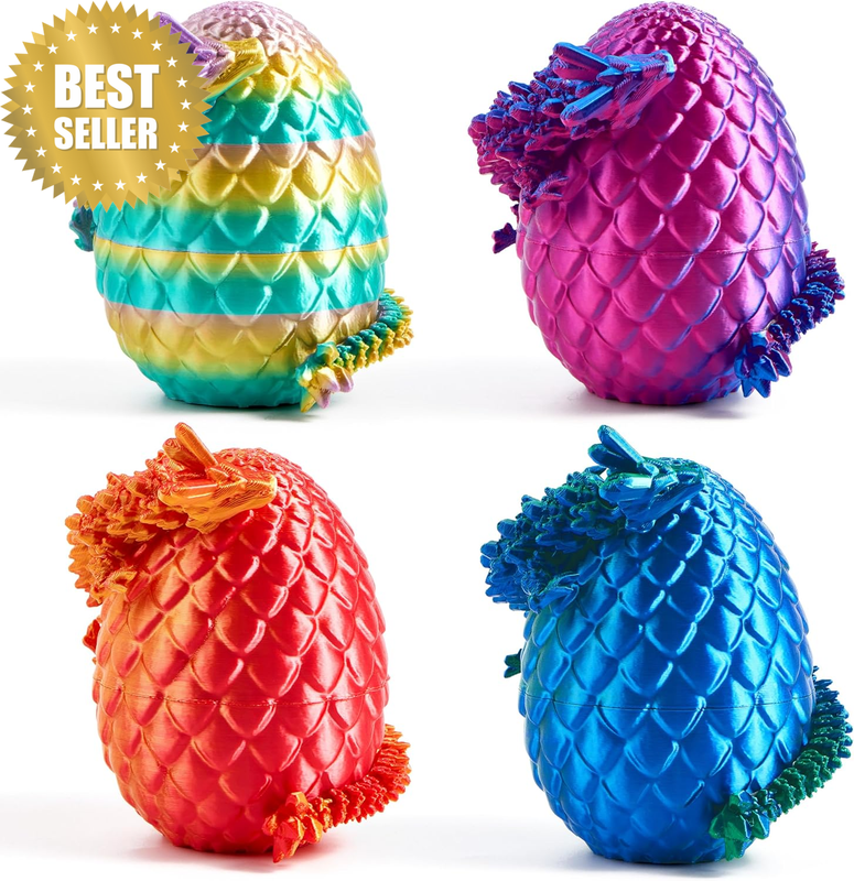 4 Pcs 3D Printed Dragon Eggs with Laser Dragon, Cool Articulated Toys for Kids C