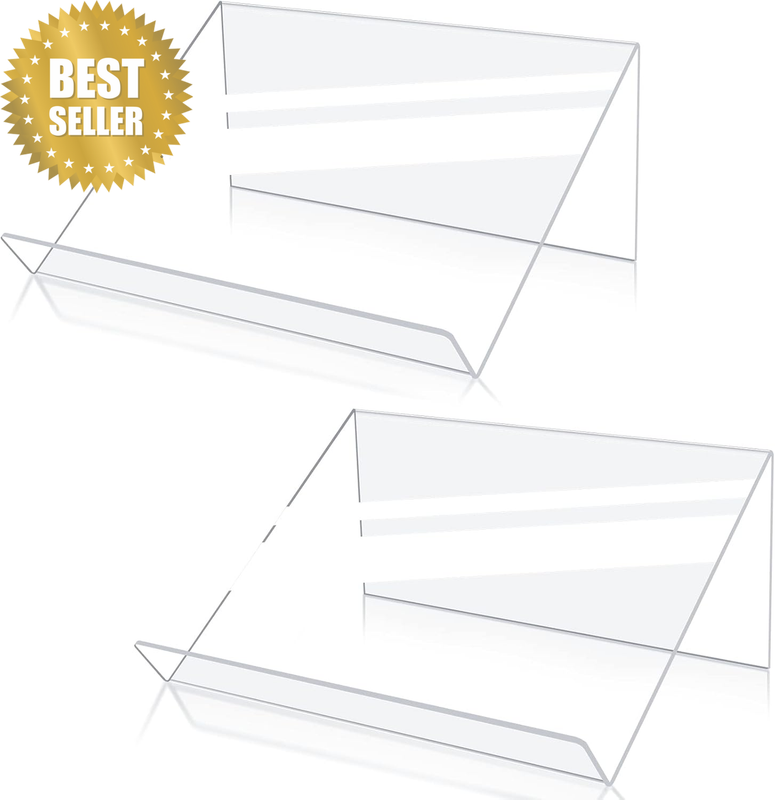 Book Stands for Display, 2 Pack Slightly Elevated Clear Acrylic Book Display Sta