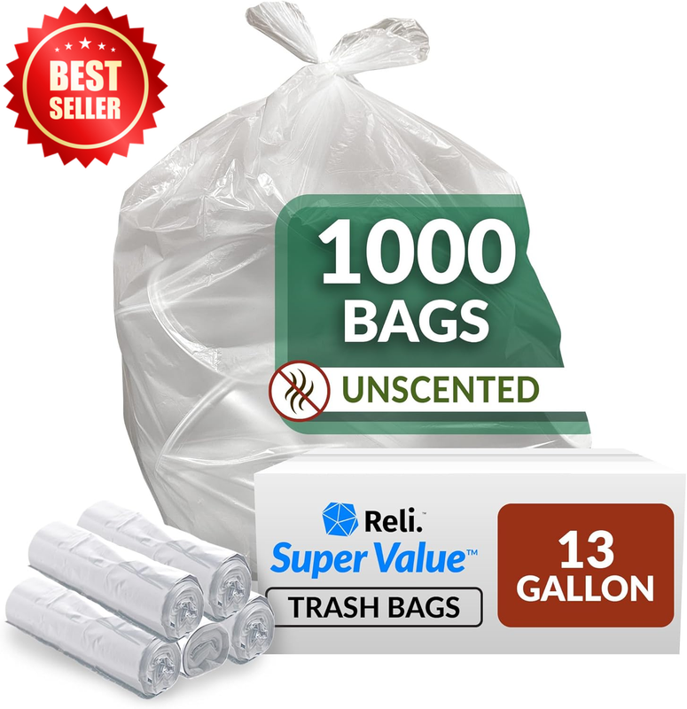 1000 CT Bulk 13 Gallon Tall Kitchen Trash Bags Garbage Can Liners Clear US